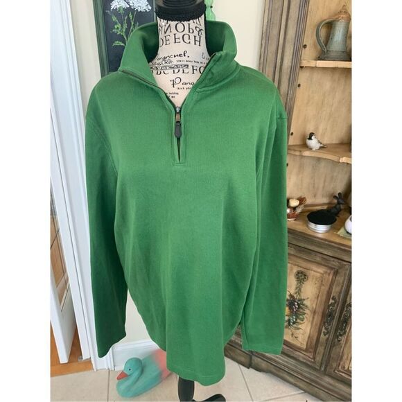 Banana Republic Quarter Zip Banana Kelly Green Elbow Pads Pullover - Picture 1 of 8